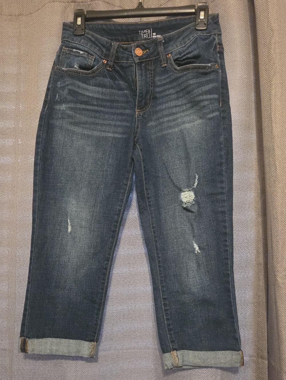 Time and Tru Dark Blue Distressed Boyfriend Jeans